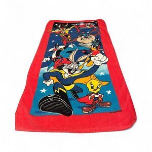 Vintage 1995 Warner Bros. Looney Tunes Red and Blue Beach Towel EVC